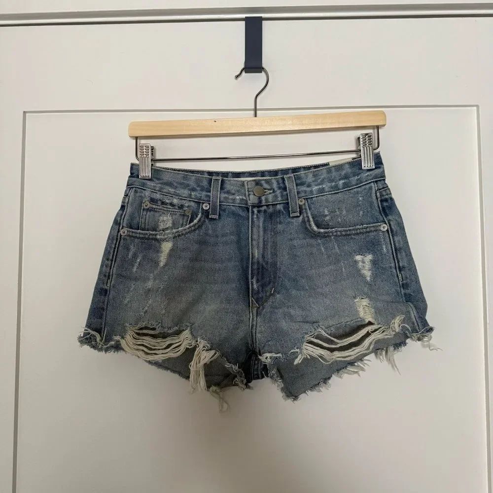 Lovers + Friends Denim Jack Shorts 2'' Womens Sz 25 Blue Distressed High Rise